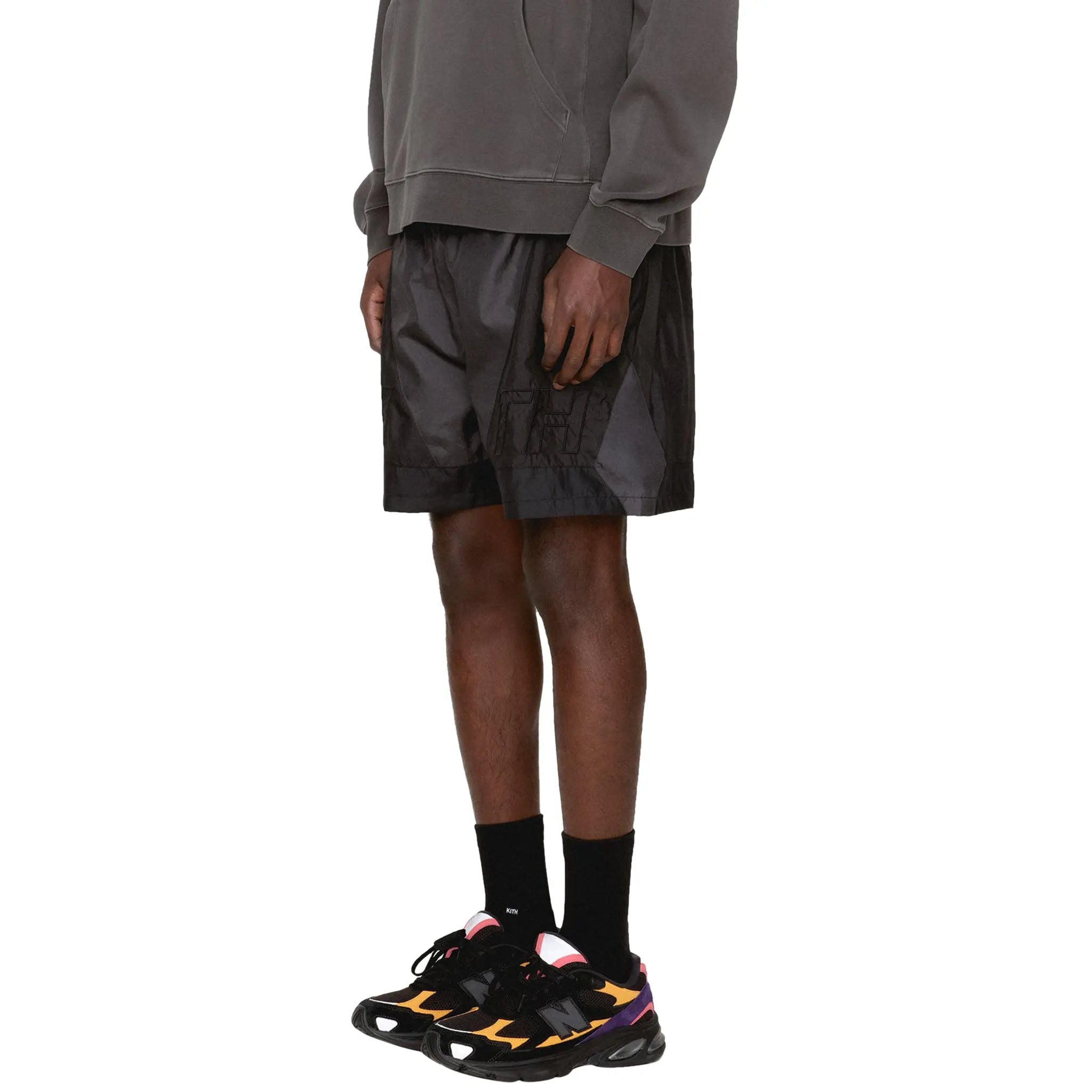Front Side View of Kith Washed Turbo Black Shorts KHM060983-001